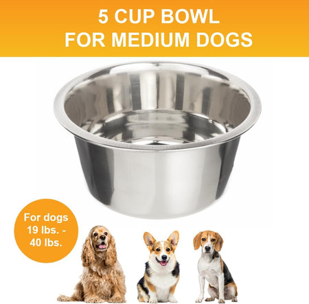 Stainless Steel Dog and Cat Bowls - Neater Feeder Deluxe or Express Extra Replacement Bowl (Metal Food and Water Dish) (5 Cup)
