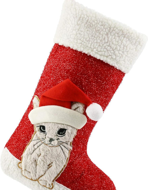 Load image into Gallery viewer, 20&#39;&#39; Cute Cat Christmas Stockings Embroidered Xmas Socks Holiday Party Pet Theme Gift for Kitty
