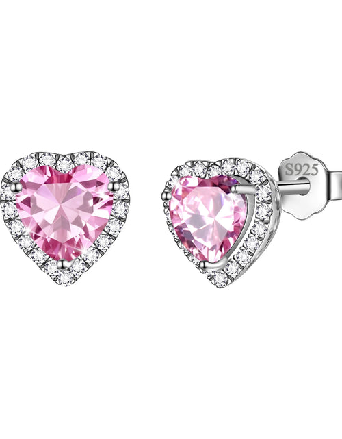 Load image into Gallery viewer, Pink Heart Earrings Women October Birthstone Earrings Tourmaline CZ 925 Sterling Silver Stud Earrings Crystal Jewelry Birthday Mother&#39;S Day Gifts
