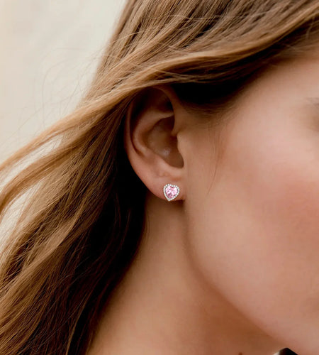 Pink Heart Earrings Women October Birthstone Earrings Tourmaline CZ 925 Sterling Silver Stud Earrings Crystal Jewelry Birthday Mother'S Day Gifts