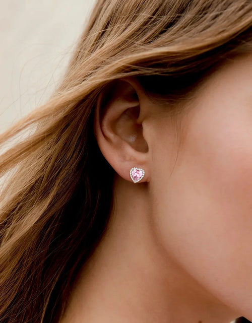 Load image into Gallery viewer, Pink Heart Earrings Women October Birthstone Earrings Tourmaline CZ 925 Sterling Silver Stud Earrings Crystal Jewelry Birthday Mother&#39;S Day Gifts
