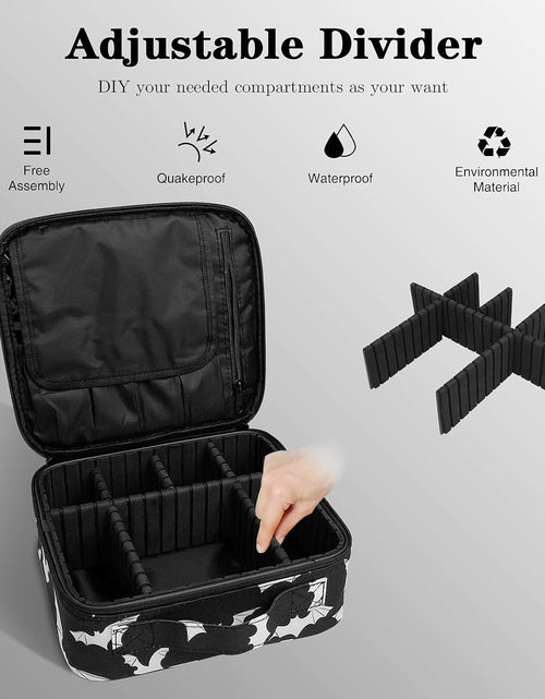 Load image into Gallery viewer, Goth Makeup Organizer Bag, Halloween Makeup Bags Large Cosmetic Bag with Adjustable Dividers Portable Bat Cosmetic Case for Cosmetics Makeup Brushes Toiletry Jewelry（Black Bats）
