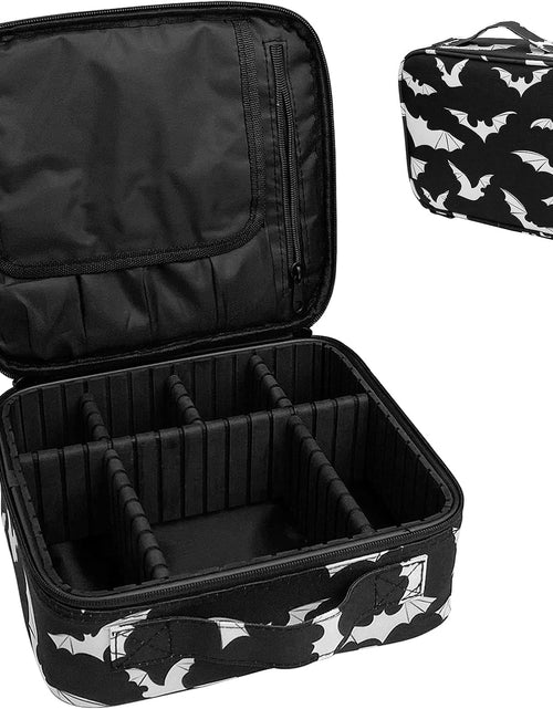 Load image into Gallery viewer, Goth Makeup Organizer Bag, Halloween Makeup Bags Large Cosmetic Bag with Adjustable Dividers Portable Bat Cosmetic Case for Cosmetics Makeup Brushes Toiletry Jewelry（Black Bats）
