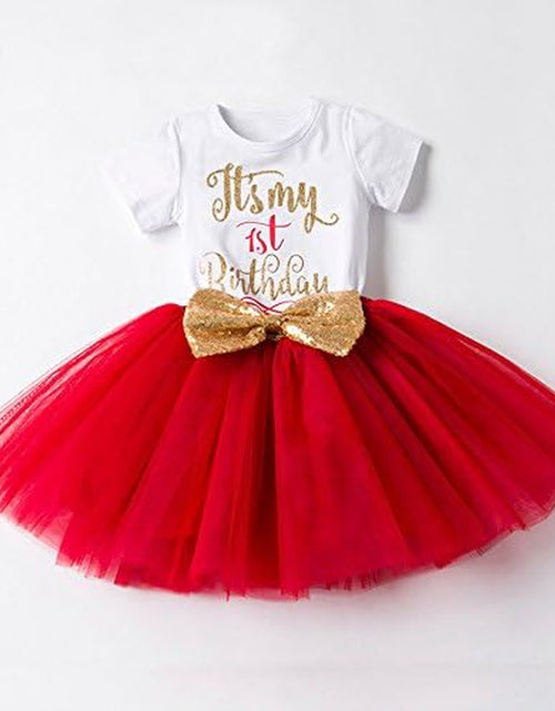 Load image into Gallery viewer, Baby Girls Newborn It&#39;S My 1St/2Nd Birthday Cake Smash Shinny Printed Sequin Bow Tutu Princess Dress
