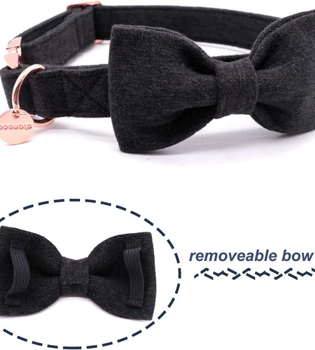 Hemp Cotton Dog Collar with Bow, Black Pet Collar Durable Adjustable Puppy Collar for Small Medium Large Dogs