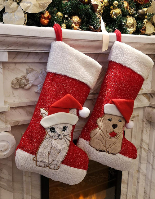 Load image into Gallery viewer, 20&#39;&#39; Cute Cat Christmas Stockings Embroidered Xmas Socks Holiday Party Pet Theme Gift for Kitty
