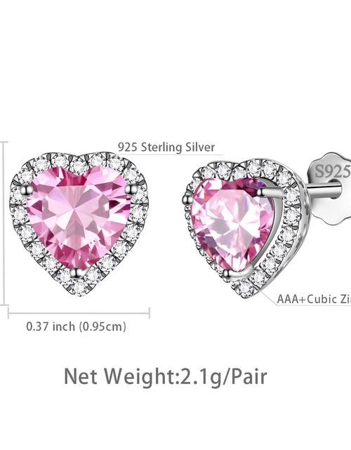 Load image into Gallery viewer, Pink Heart Earrings Women October Birthstone Earrings Tourmaline CZ 925 Sterling Silver Stud Earrings Crystal Jewelry Birthday Mother&#39;S Day Gifts
