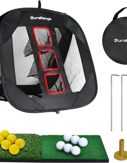 Load image into Gallery viewer, Pop-Up Golf Chipping Net Set - Foldable Training Kit with 2 Hitting Mats, 6 Practice Balls, 6 Foam Balls - Ultimate Golf Gift &amp; Target Chipping Aids
