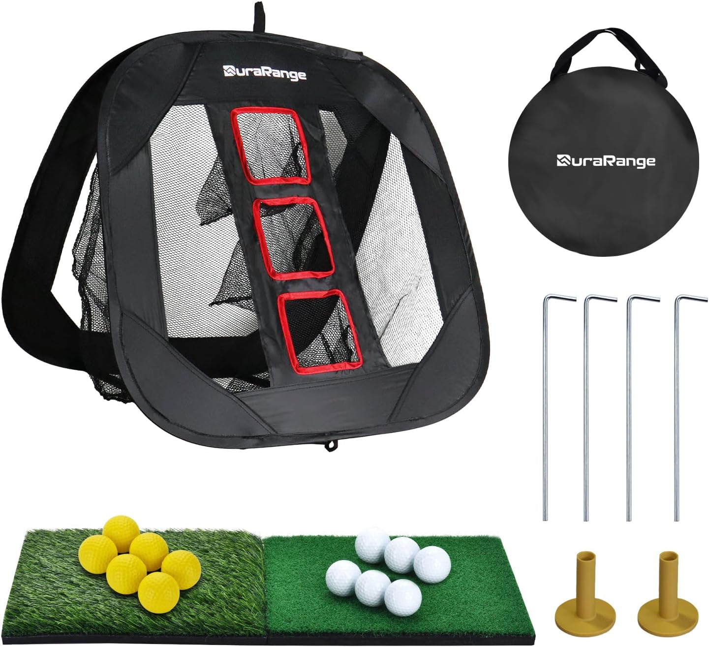 Pop-Up Golf Chipping Net Set - Foldable Training Kit with 2 Hitting Mats, 6 Practice Balls, 6 Foam Balls - Ultimate Golf Gift & Target Chipping Aids
