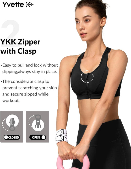 Load image into Gallery viewer, Zip Front Sports Bra - High Impact Sports Bras for Women plus Size Workout Fitness Running
