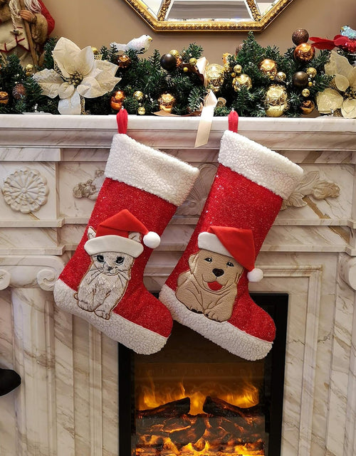 Load image into Gallery viewer, 20&#39;&#39; Cute Cat Christmas Stockings Embroidered Xmas Socks Holiday Party Pet Theme Gift for Kitty
