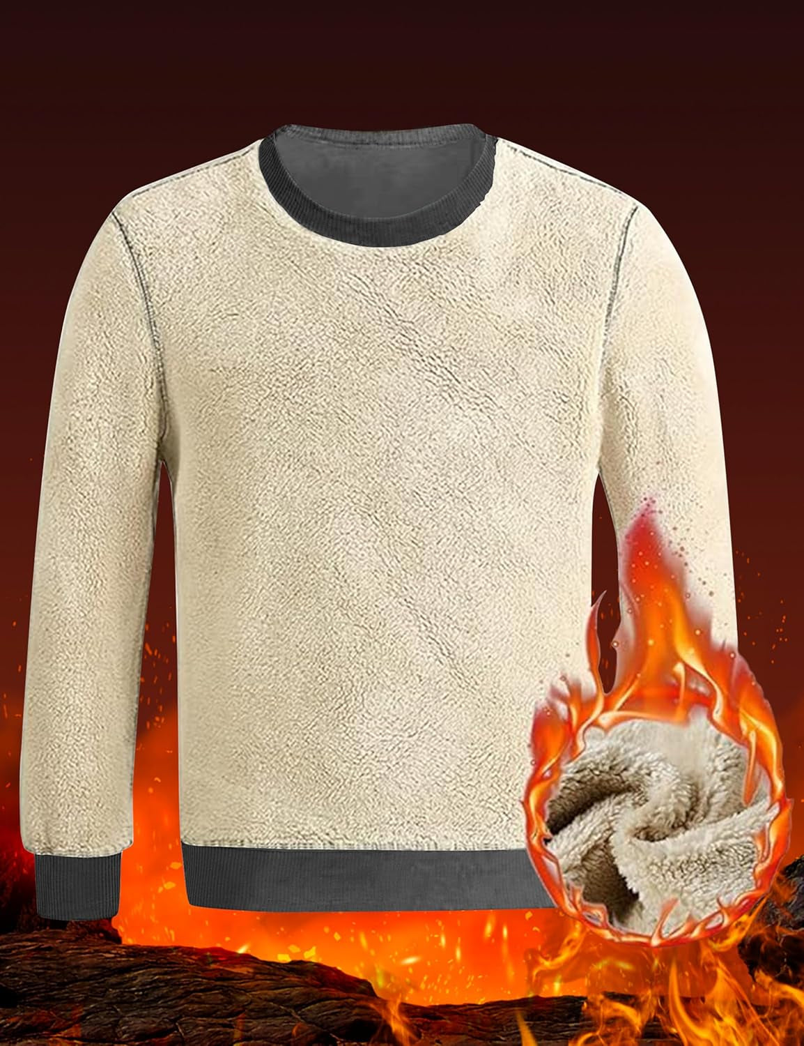 Men'S Fleece Sweatshirts Warm Sherpa Lined Heavy Thicken Underwear Winter Crewneck Pullover Tops Shirts