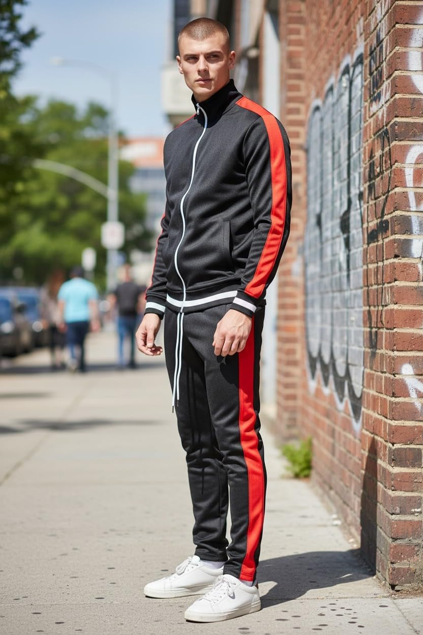 Mens Urban Hip Hop Premium Track Jacket - Slim Fit Side Taping Sportswear Urbanwear Streetwear Top