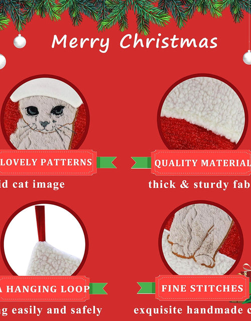 Load image into Gallery viewer, 20&#39;&#39; Cute Cat Christmas Stockings Embroidered Xmas Socks Holiday Party Pet Theme Gift for Kitty
