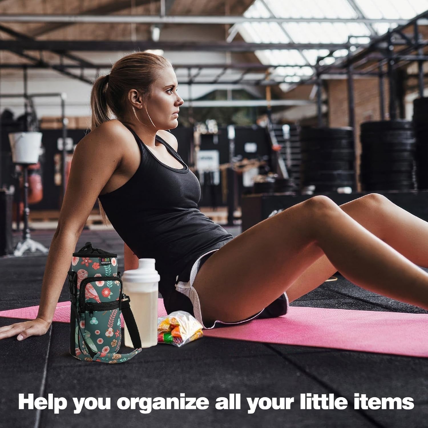 Water Bottle Carrier Bag, Bottle Pouch Holder, Adjustable Shoulder Hand Strap 2 Pocket Sling Neoprene Sleeve Sports Water Bottle Accessories for Men Women Kids Hiking Travelling Camping