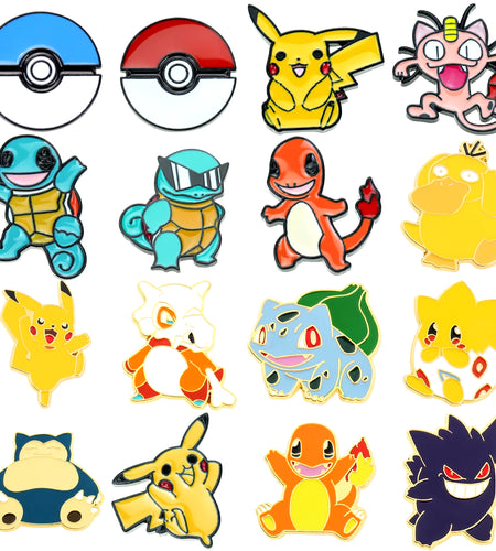 Anime Brooch Pins for Backpack Brooch Pokeball Gengar Meowth Pikachu Squirtle Cute Enamel Pin Kids Gift Accessories