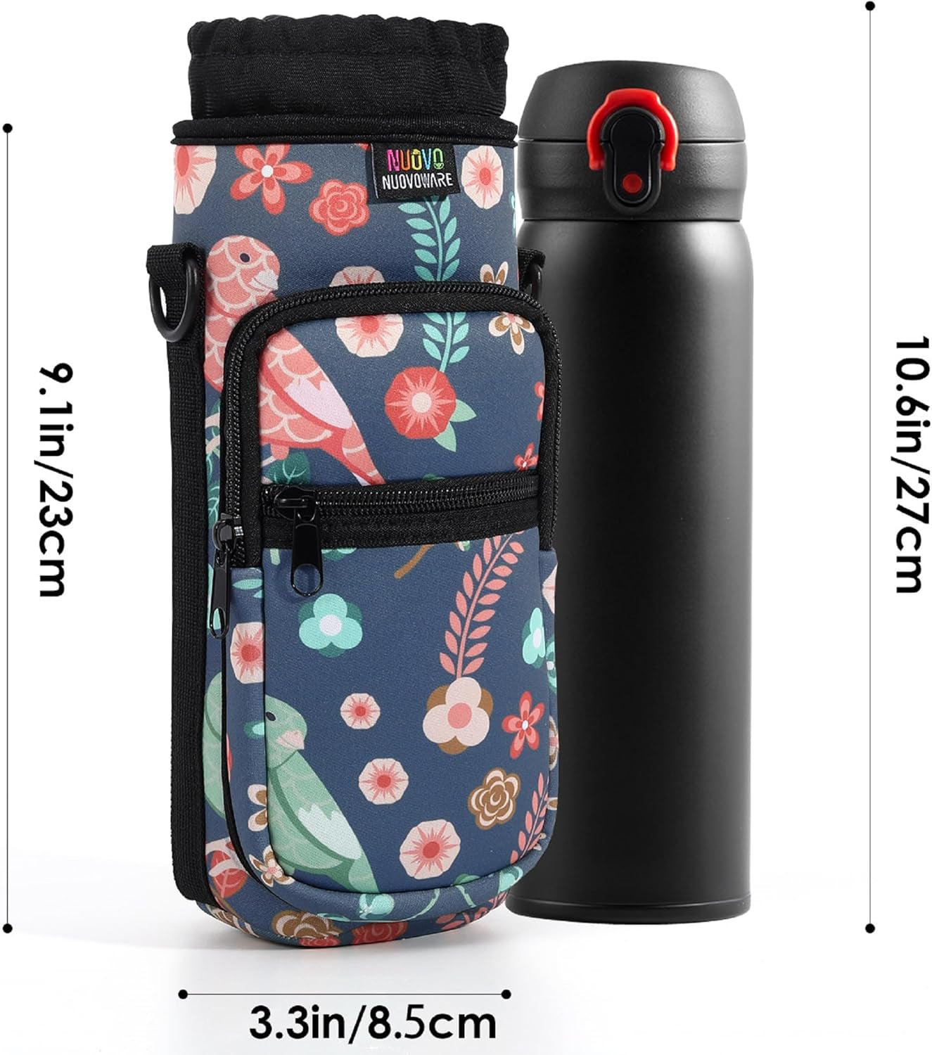 Water Bottle Carrier Bag, Bottle Pouch Holder, Adjustable Shoulder Hand Strap 2 Pocket Sling Neoprene Sleeve Sports Water Bottle Accessories for Men Women Kids Hiking Travelling Camping
