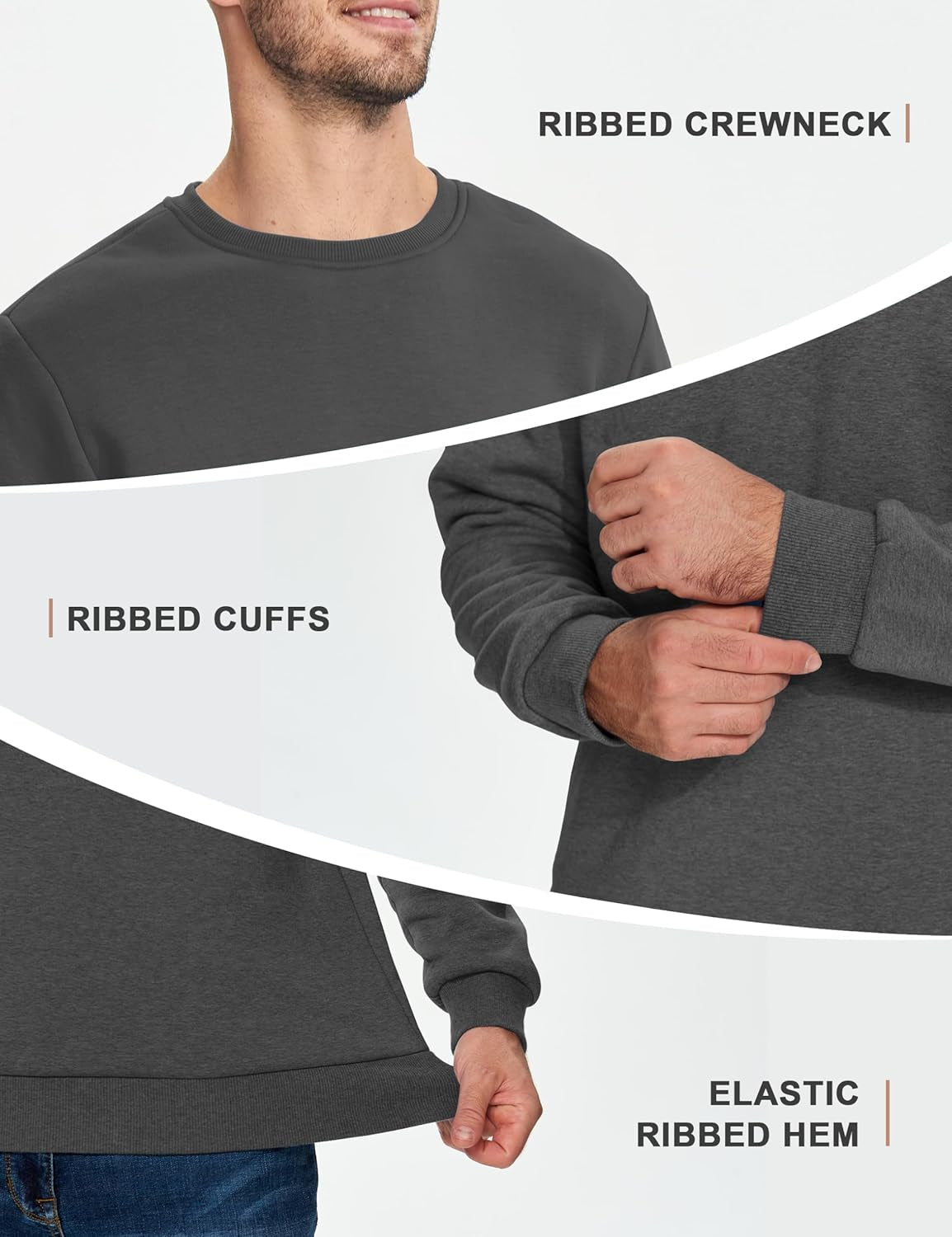 Men'S Fleece Sweatshirts Warm Sherpa Lined Heavy Thicken Underwear Winter Crewneck Pullover Tops Shirts