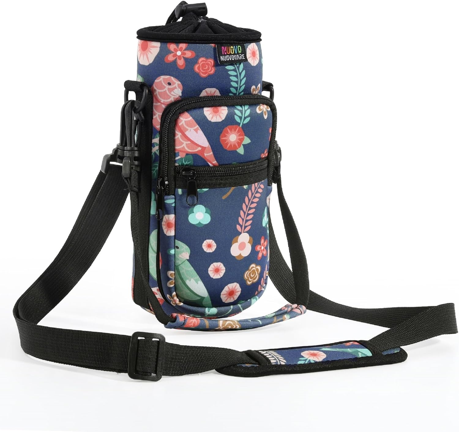 Water Bottle Carrier Bag, Bottle Pouch Holder, Adjustable Shoulder Hand Strap 2 Pocket Sling Neoprene Sleeve Sports Water Bottle Accessories for Men Women Kids Hiking Travelling Camping