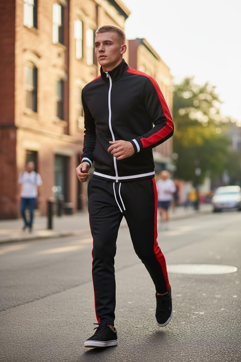 Mens Urban Hip Hop Premium Track Jacket - Slim Fit Side Taping Sportswear Urbanwear Streetwear Top
