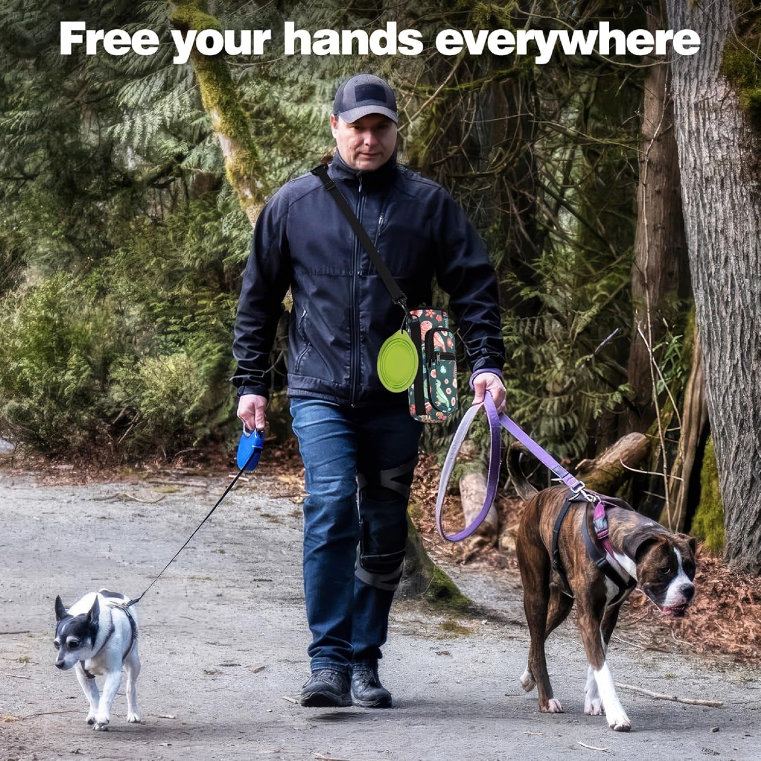 Water Bottle Carrier Bag, Bottle Pouch Holder, Adjustable Shoulder Hand Strap 2 Pocket Sling Neoprene Sleeve Sports Water Bottle Accessories for Men Women Kids Hiking Travelling Camping