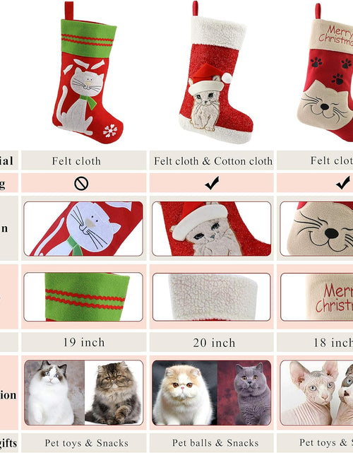 Load image into Gallery viewer, 20&#39;&#39; Cute Cat Christmas Stockings Embroidered Xmas Socks Holiday Party Pet Theme Gift for Kitty

