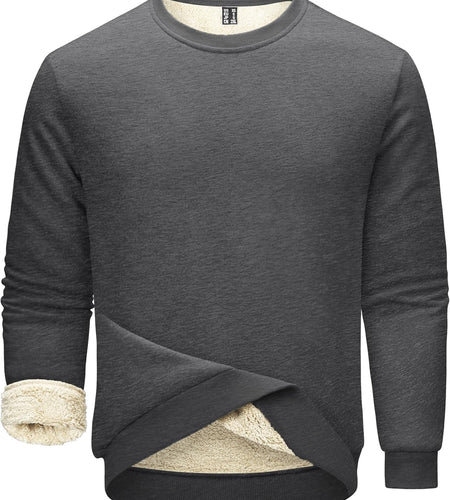 Men'S Fleece Sweatshirts Warm Sherpa Lined Heavy Thicken Underwear Winter Crewneck Pullover Tops Shirts