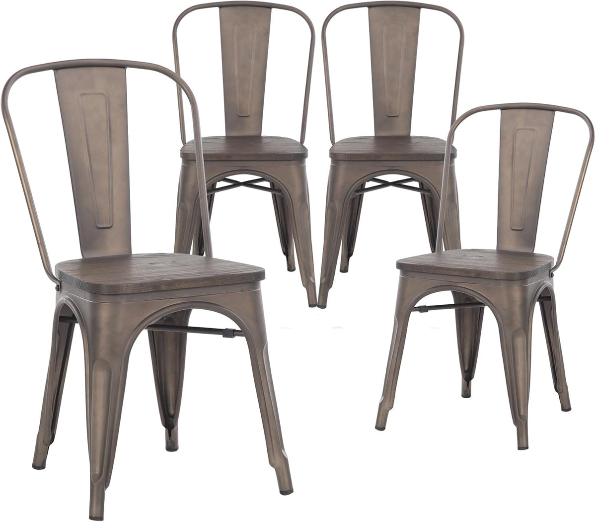 Metal Dining Chairs, Indoor/Outdoor and Stackable, Set of 4 (Bronze wi ...