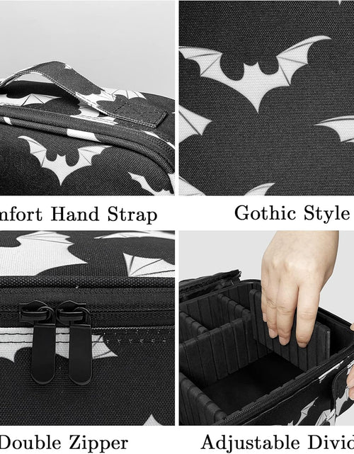 Load image into Gallery viewer, Goth Makeup Organizer Bag, Halloween Makeup Bags Large Cosmetic Bag with Adjustable Dividers Portable Bat Cosmetic Case for Cosmetics Makeup Brushes Toiletry Jewelry（Black Bats）
