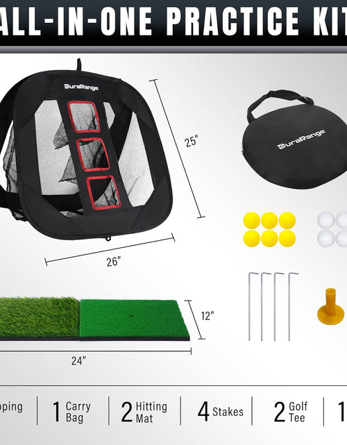 Load image into Gallery viewer, Pop-Up Golf Chipping Net Set - Foldable Training Kit with 2 Hitting Mats, 6 Practice Balls, 6 Foam Balls - Ultimate Golf Gift &amp; Target Chipping Aids
