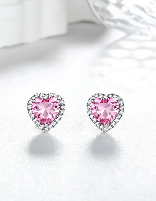 Load image into Gallery viewer, Pink Heart Earrings Women October Birthstone Earrings Tourmaline CZ 925 Sterling Silver Stud Earrings Crystal Jewelry Birthday Mother&#39;S Day Gifts
