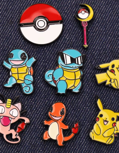 Load image into Gallery viewer, Anime Brooch Pins for Backpack Brooch Pokeball Gengar Meowth Pikachu Squirtle Cute Enamel Pin Kids Gift Accessories
