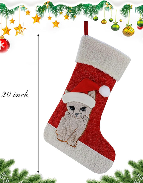 Load image into Gallery viewer, 20&#39;&#39; Cute Cat Christmas Stockings Embroidered Xmas Socks Holiday Party Pet Theme Gift for Kitty
