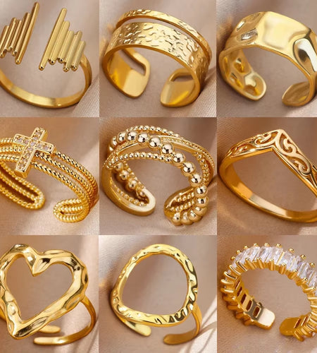 Stainless Steel Rings for Women Aesthetic Heart Gold Color Wedding Ring Vintage Waterproof Wedding Jewelry Prom Accessories Gift