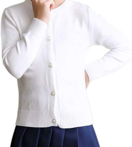 Girls Cardigan Sweater School Uniforms Button Long Sleeve Knit Tops