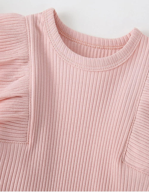 Load image into Gallery viewer, Baby Girl&#39;S 3Pc Rib Frill Long Sleeve Romper and Pant Set
