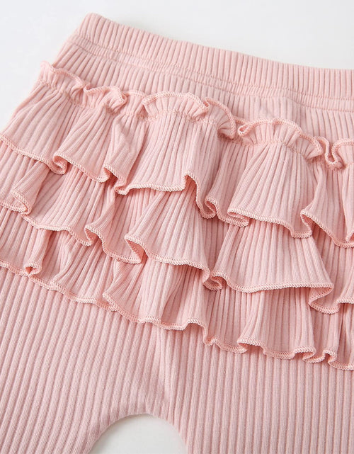 Load image into Gallery viewer, Baby Girl&#39;S 3Pc Rib Frill Long Sleeve Romper and Pant Set
