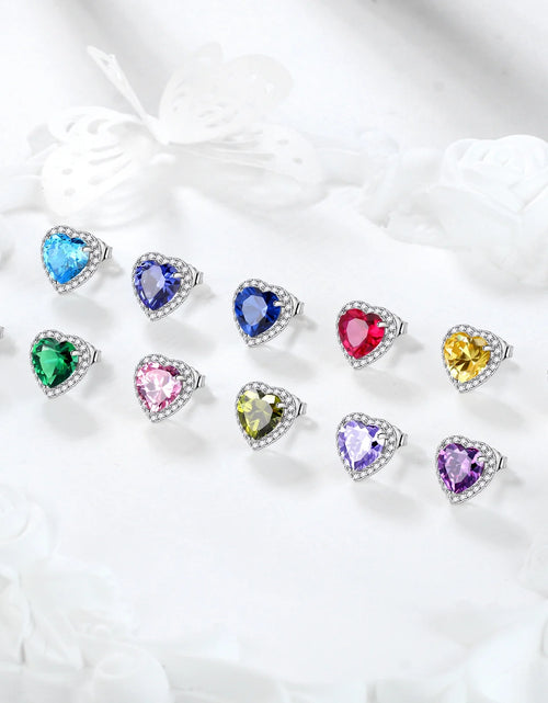 Load image into Gallery viewer, Pink Heart Earrings Women October Birthstone Earrings Tourmaline CZ 925 Sterling Silver Stud Earrings Crystal Jewelry Birthday Mother&#39;S Day Gifts
