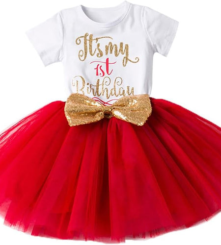 Baby Girls Newborn It'S My 1St/2Nd Birthday Cake Smash Shinny Printed Sequin Bow Tutu Princess Dress