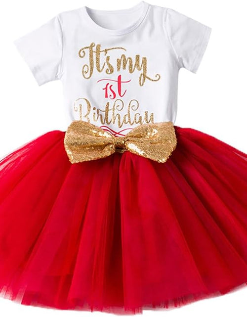 Load image into Gallery viewer, Baby Girls Newborn It&#39;S My 1St/2Nd Birthday Cake Smash Shinny Printed Sequin Bow Tutu Princess Dress
