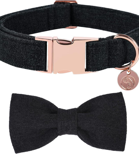 Hemp Cotton Dog Collar with Bow, Black Pet Collar Durable Adjustable Puppy Collar for Small Medium Large Dogs