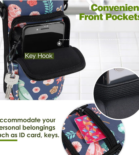 Water Bottle Carrier Bag, Bottle Pouch Holder, Adjustable Shoulder Hand Strap 2 Pocket Sling Neoprene Sleeve Sports Water Bottle Accessories for Men Women Kids Hiking Travelling Camping