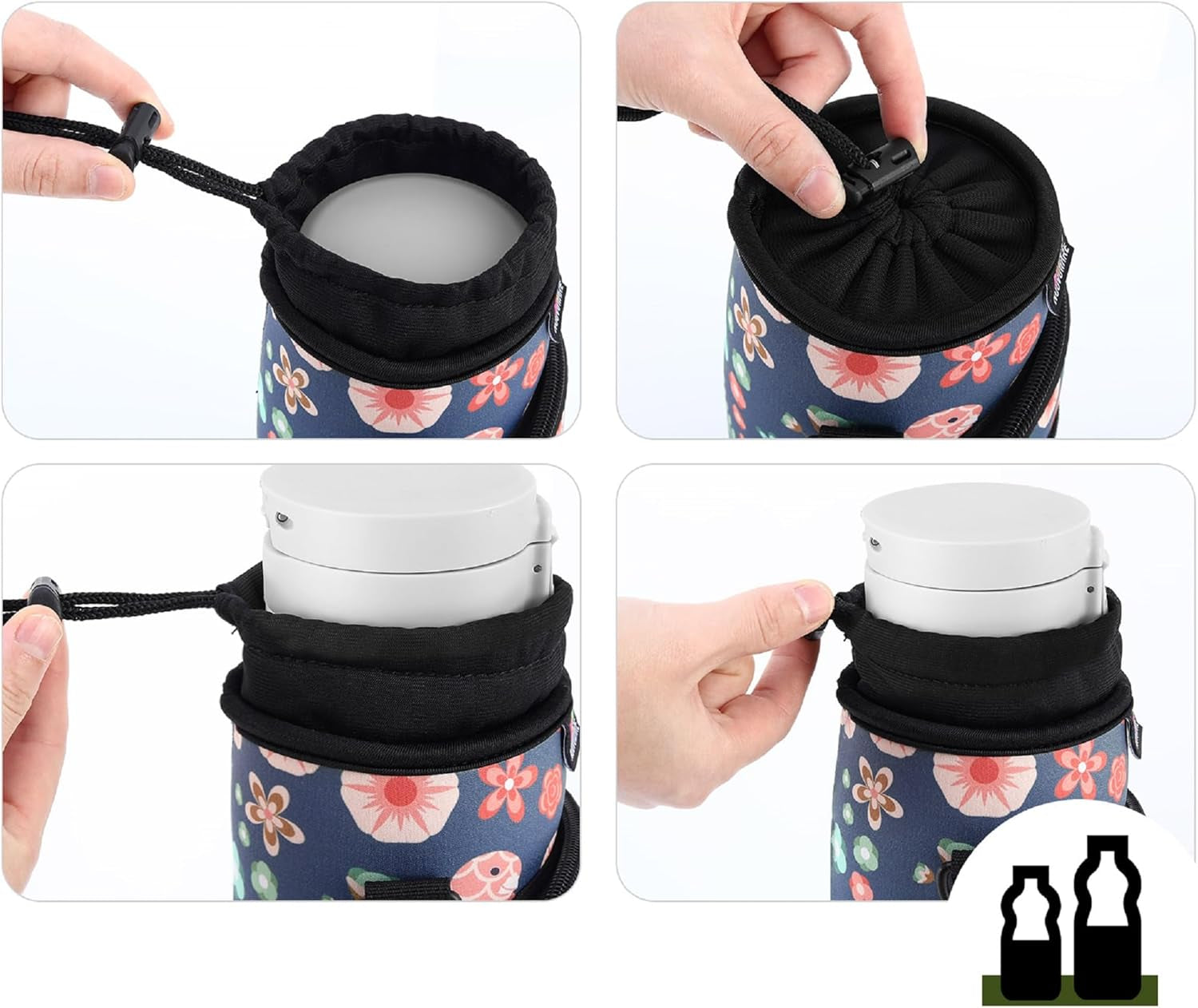 Water Bottle Carrier Bag, Bottle Pouch Holder, Adjustable Shoulder Hand Strap 2 Pocket Sling Neoprene Sleeve Sports Water Bottle Accessories for Men Women Kids Hiking Travelling Camping