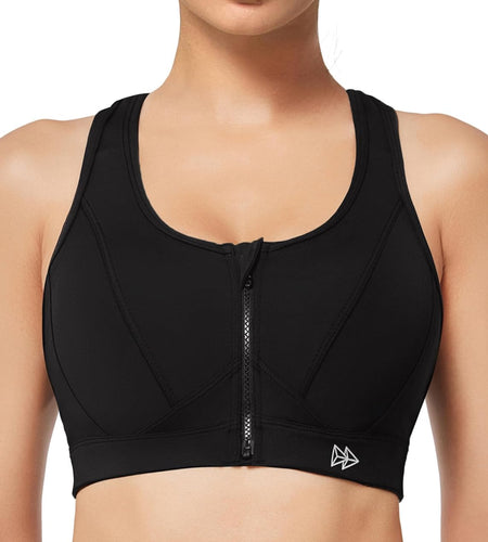 Zip Front Sports Bra - High Impact Sports Bras for Women plus Size Workout Fitness Running