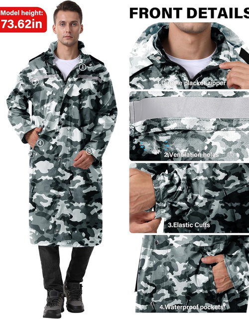 Load image into Gallery viewer, Raincoat Waterproof Long Rain Jacket Lightweight Rainwear Reflective with Packable Hood for Men Women Adults
