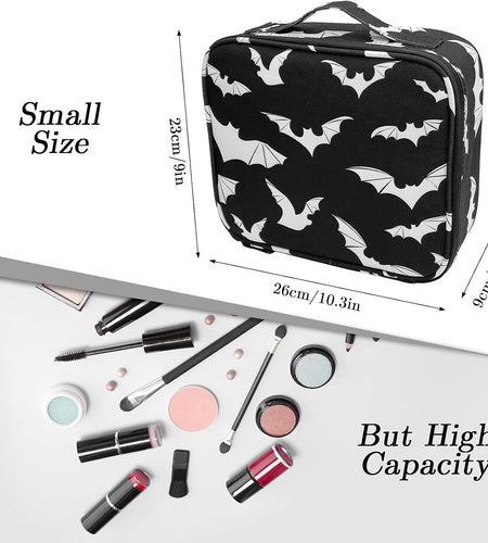 Goth Makeup Organizer Bag, Halloween Makeup Bags Large Cosmetic Bag with Adjustable Dividers Portable Bat Cosmetic Case for Cosmetics Makeup Brushes Toiletry Jewelry（Black Bats）