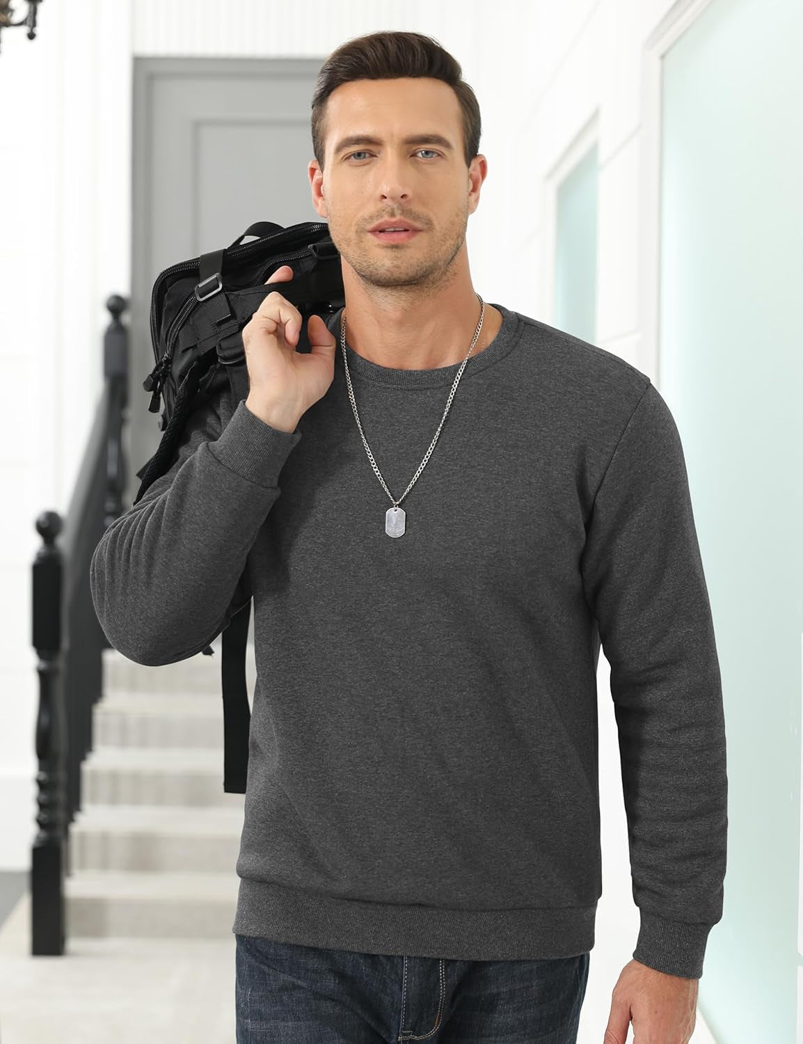 Men'S Fleece Sweatshirts Warm Sherpa Lined Heavy Thicken Underwear Winter Crewneck Pullover Tops Shirts